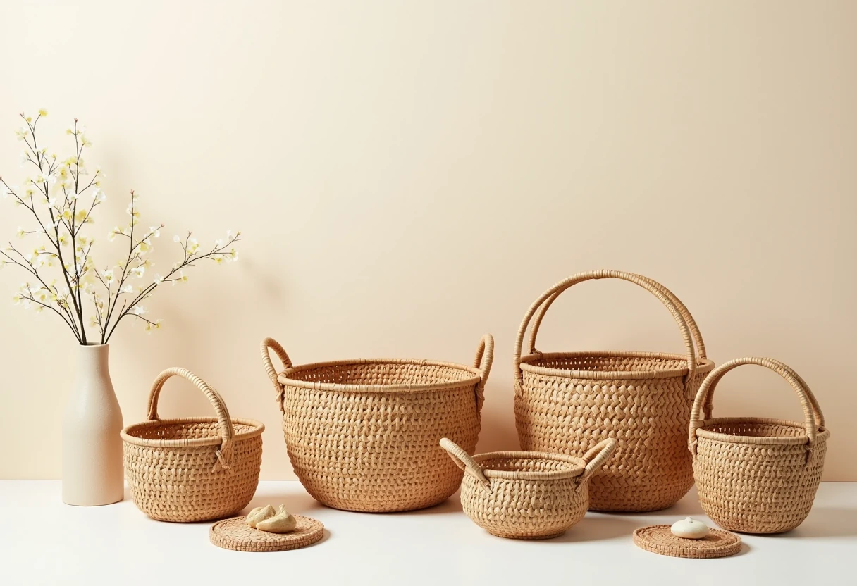 Funkcjonalne uchwyty i dodatki w koszykach rattano